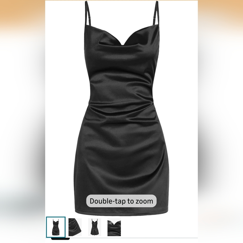 Black Satin Slip Mini Dress with Cowl Neck